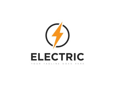 Elektrik servis logosu ve şimşek simgesi taşıyıcı tasarım şablonu. Vektör İllüstratörü