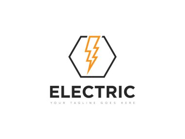 Elektrik servis logosu ve şimşek simgesi taşıyıcı tasarım şablonu. Vektör İllüstratörü