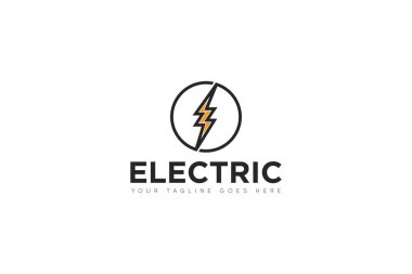 Elektrik servis logosu ve şimşek simgesi taşıyıcı tasarım şablonu. Vektör İllüstratörü