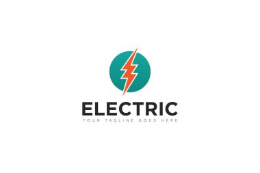 Elektrik servis logosu ve şimşek simgesi taşıyıcı tasarım şablonu. Vektör İllüstratörü