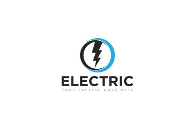 Elektrik servis logosu ve şimşek simgesi taşıyıcı tasarım şablonu. Vektör İllüstratörü