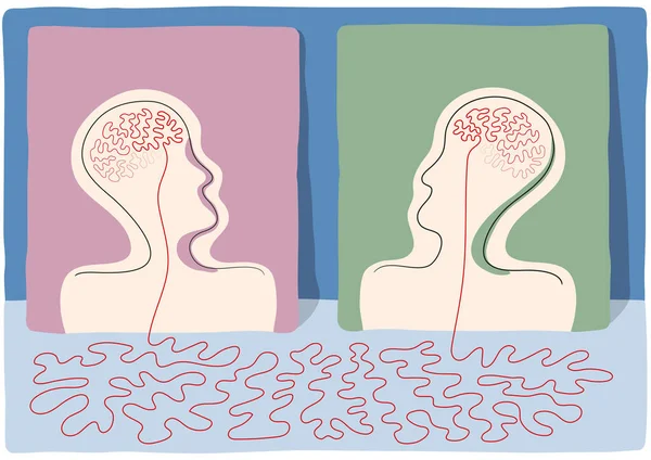 Profil Başlıklarının Gerçek Üstü Çizimi Beyin Şeklinde Kablolar Iplikle Bağlanmış — Stok Vektör
