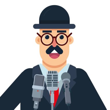 Politikacı mikrofonlara, vektör illüstrasyonuna halk içinde konuşuyor