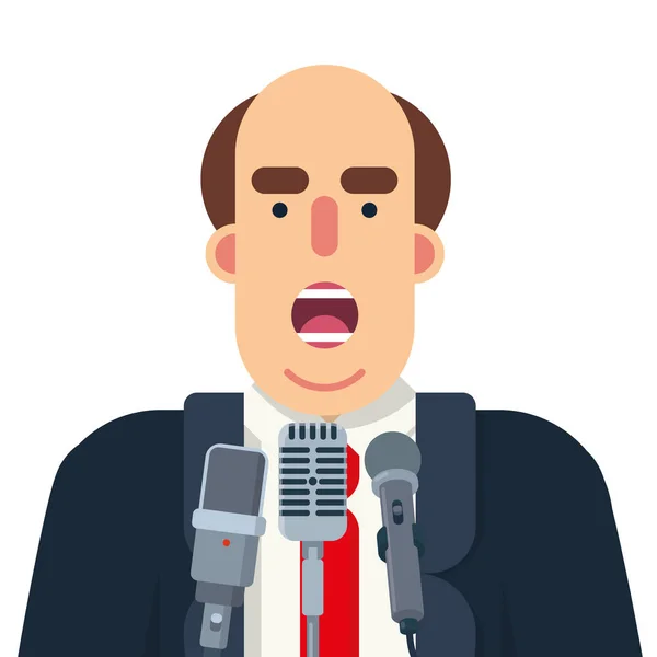 Político Falando Público Microfones Ilustração Vetorial — Vetor de Stock