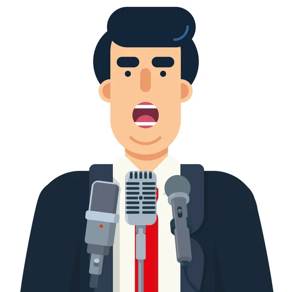 Politiker Spricht Öffentlich Mikrofonen Vektorillustration — Stockvektor