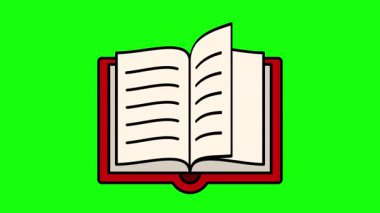 Kitap ikonu, kültürün, bilginin, okulun bir kitap sembolünün animasyonu. Krom tuşlu HD video, şeffaf arkaplan için yeşil ekran.