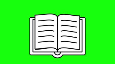 Kitap ikonu, kültürün, bilginin, okulun bir kitap sembolünün animasyonu. Krom tuşlu HD video, şeffaf arkaplan için yeşil ekran.