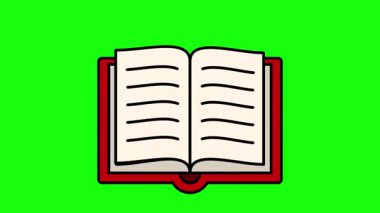 Kitap ikonu, kültürün, bilginin, okulun bir kitap sembolünün animasyonu. Krom tuşlu HD video, şeffaf arkaplan için yeşil ekran.