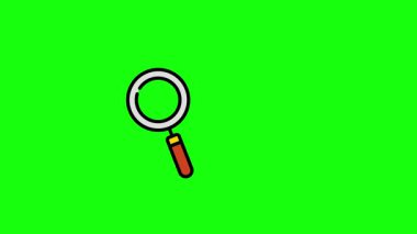 Büyütme cam ikonu, büyütme cam animasyon sembolü araştırma, analiz, gözlem. Krom tuşlu HD video, şeffaf arkaplan için yeşil ekran.