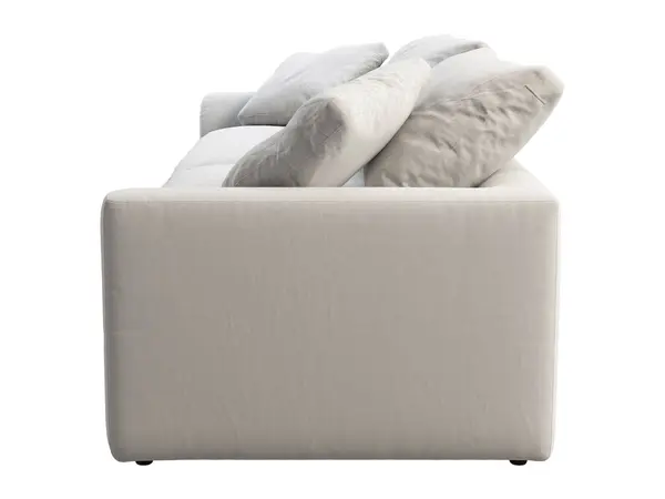 現代的な3シートファブリックソファー 白い背景に白い織物の家具のソファー シャレー スカンジナビアのインテリア 3Dレンダリング — ストック写真