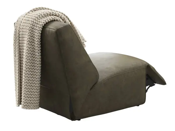 Moderner Dunkelgrüner Polsterstuhl Aus Leder Verstellbarer Stuhl Mit Gestricktem Karo — Stockfoto