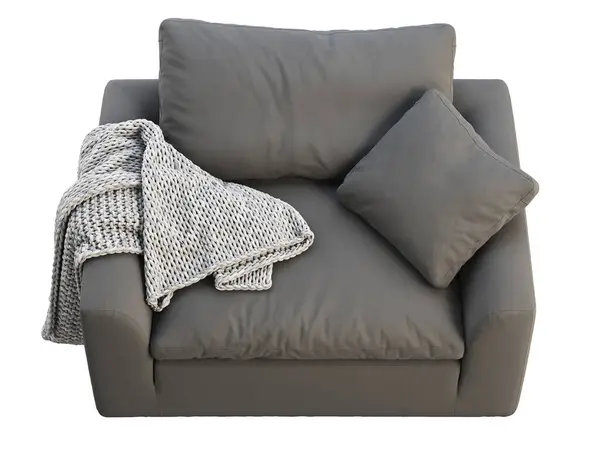灰色面料 内饰扶手椅 现代椅子 白色背景的针织格子布 世纪中叶 查莱特 斯堪的纳维亚内陆 3D渲染 — 图库照片