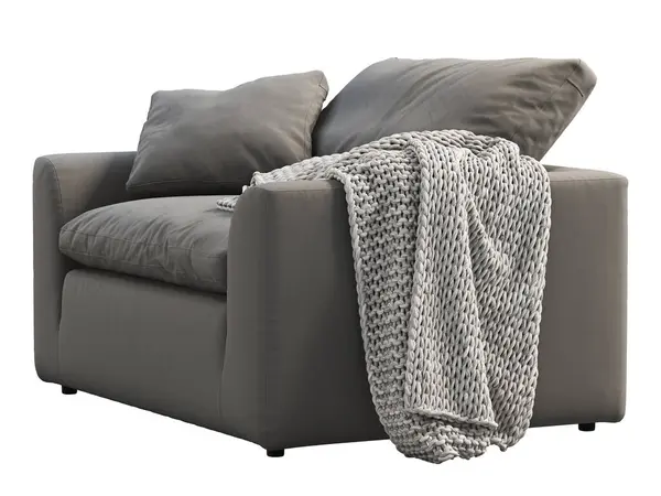 灰色面料 内饰扶手椅 现代椅子 白色背景的针织格子布 世纪中叶 查莱特 斯堪的纳维亚内陆 3D渲染 — 图库照片
