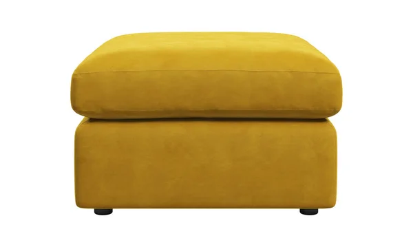 Moderne Textile Polsterhocker Gelbe Samtpolsterung Hocker Auf Weißem Hintergrund Mitte — Stockfoto