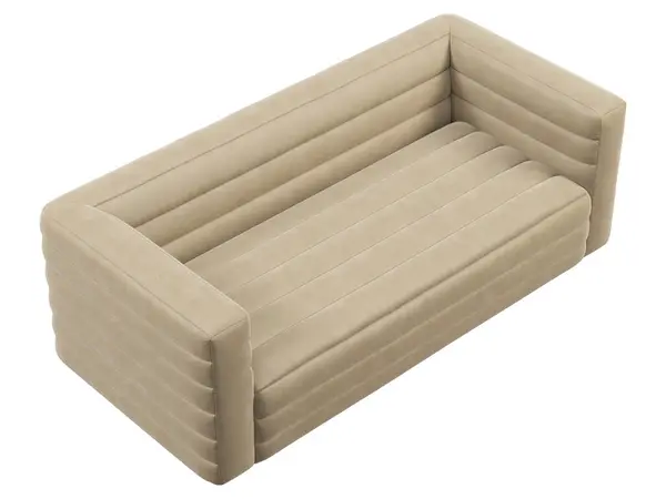 Modern Two Seat Textile Sofa Beige Velvet Upholstery Tufted Sofa — Stock Photo, Image