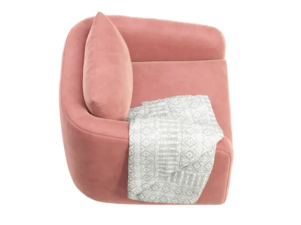 Modern Textile Swivel Chair Pink Velvet Upholstery Armchair Throw Plaid — Stock Photo, Image