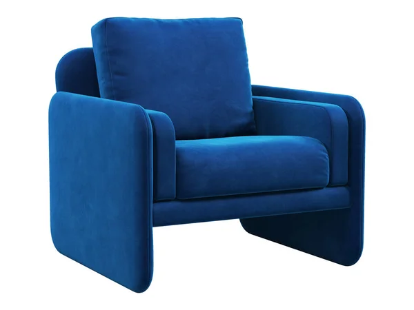 Moderner Stuhl Aus Textil Blauer Samt Gepolsterter Sessel Auf Weißem — Stockfoto
