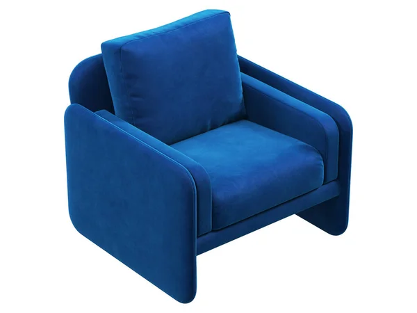 Moderner Stuhl Aus Textil Blauer Samt Gepolsterter Sessel Auf Weißem — Stockfoto