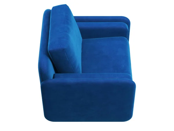 现代纺织品椅子 蓝色天鹅绒衬垫靠椅 白色背景 世纪中叶 查莱特 斯堪的纳维亚内陆 3D渲染 — 图库照片