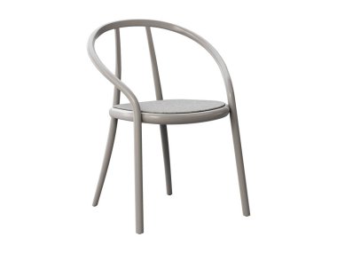 Gri lekeli buharlı ahşap sandalye. Beyaz arka planda sırtüstü ve dizliği olan ahşap kayın koltuğu. Yüzyılın ortalarında, modern, İskandinav, tavan arası. 3d hazırlayıcı