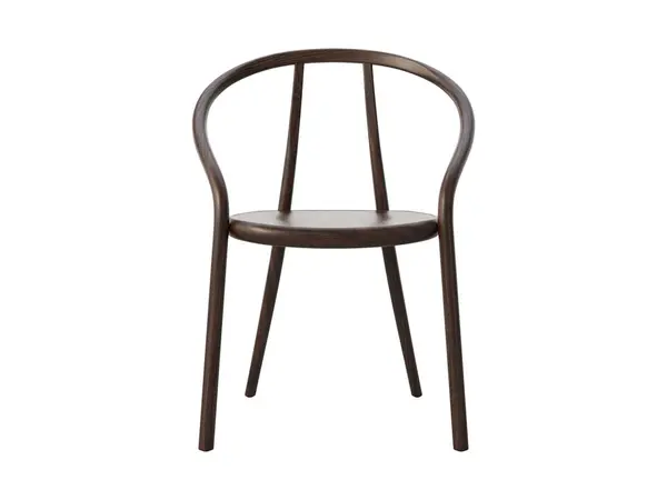 世纪中叶蒸汽弯曲的木制椅子 木制实心山毛榉椅 靠背和扶手白色背景 世纪中叶 斯堪的纳维亚 阁楼内部 3D渲染 — 图库照片