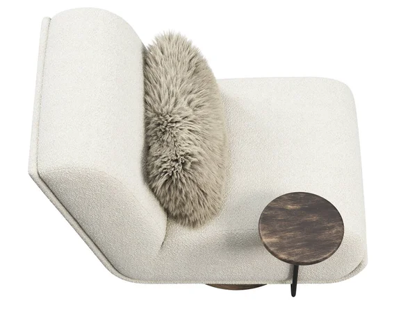 Modern Textile Swivel Chair White Upholstery Chair Fur Pillow Coffee — Stock Photo, Image