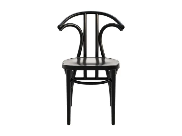黑色漆漆蒸汽弯曲木椅 木制实心山毛榉椅子 靠背白色背景 世纪中叶 斯堪的纳维亚 阁楼内部 3D渲染 — 图库照片