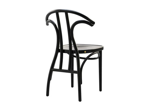 黒い漆塗りのスチームベントの木製の椅子 白い背景に背部が付いている木製の固体ビーチの椅子 モダン スカンジナビア ロフトインテリア 3Dレンダリング — ストック写真