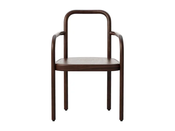 现代蒸汽弯曲的木制椅子 木制实心山毛榉椅 靠背和扶手白色背景 世纪中叶 斯堪的纳维亚 阁楼内部 3D渲染 — 图库照片