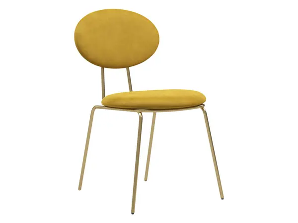 Cadeira Têxtil Moderna Cadeira Estofamento Veludo Amarelo Com Base Metal — Fotografia de Stock