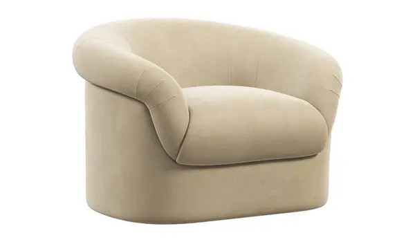 Nowoczesne Krzesło Włókiennicze Beżowy Aksamitny Fotel Tapicerski Białym Tle Połowa — Zdjęcie stockowe