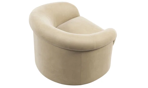 Modern Textile Chair Beige Velvet Upholstery Armchair White Background Mid — Stock Photo, Image