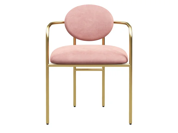 現代のテキスタイルチェア ピンクのベルベットは白い背景に金属の基盤が付いている装飾的な椅子を支持します ロフト シャレー スカンジナビアのインテリア 3Dレンダリング — ストック写真