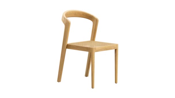 圆形动画的本世纪中叶木制椅子与编织藤椅白色背景 世纪中叶斯堪的纳维亚内陆的阁楼3D渲染 — 图库视频影像