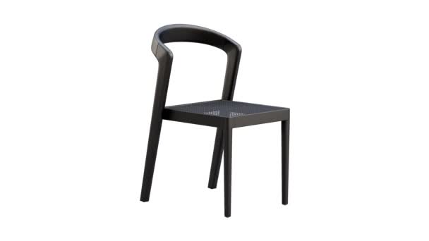 圆形动画的本世纪中叶黑色木制椅子与编织藤椅白色背景 世纪中叶斯堪的纳维亚内陆的阁楼3D渲染 — 图库视频影像