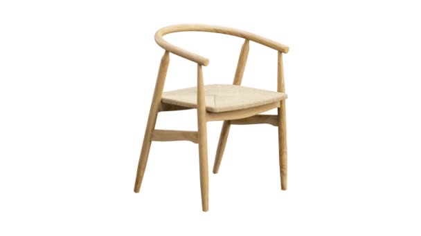 Circular Animation Mid Century Wooden Dining Chair Woven Rope Seat — Stock Video