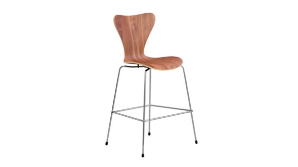 金属腿现代木制酒吧凳子的圆形动画 白色背景上的柜台凳子3D渲染 — 图库视频影像