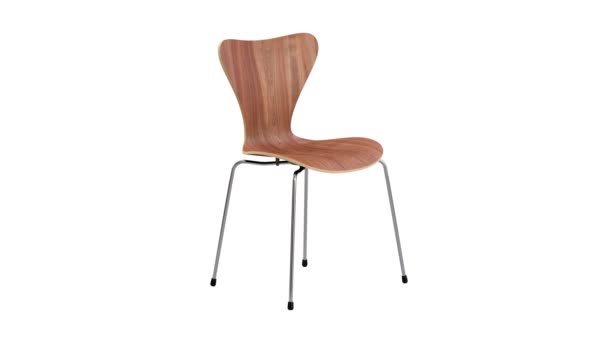 Circular Animation Modern Wooden Chair Metal Legs White Background Render — Stock Video