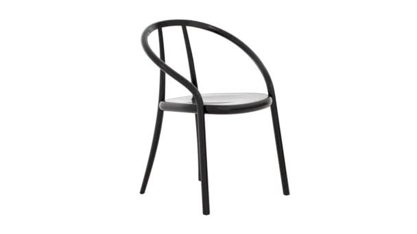 黑色漆漆蒸汽弯曲木椅的圆形动画 木制实心山毛榉椅 靠背和扶手白色背景 世纪中叶 斯堪的纳维亚 阁楼内部 3D渲染 — 图库视频影像