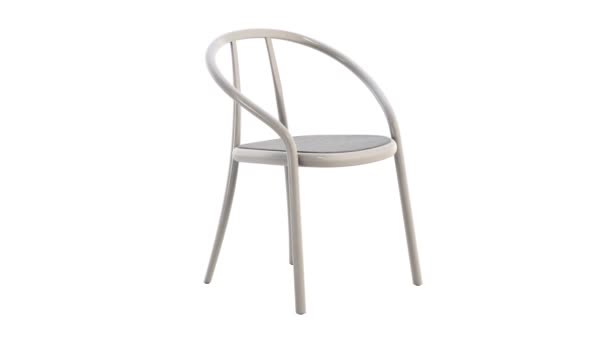 灰色漆漆蒸汽弯曲木椅的圆形动画 木制实心山毛榉椅 靠背和扶手白色背景 世纪中叶 斯堪的纳维亚 阁楼内部 3D渲染 — 图库视频影像