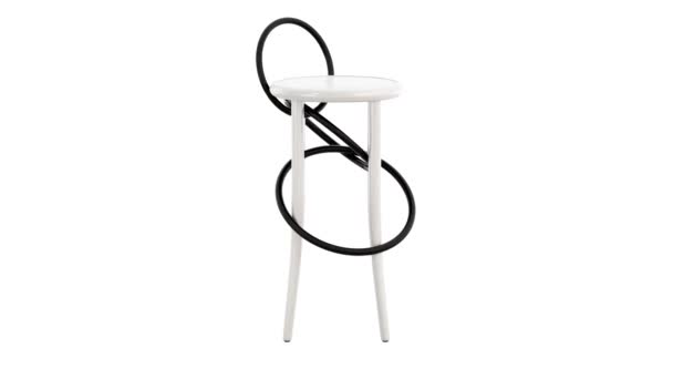 漆塗りのスチームベントの木製椅子の円形アニメーション 白い背景に木製の固体ビーチスツール モダン スカンジナビア ロフトインテリア 3Dレンダリング — ストック動画