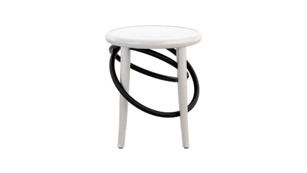 漆塗りのスチームベントの木製椅子の円形アニメーション 白い背景に木製の固体ビーチスツール モダン スカンジナビア ロフトインテリア 3Dレンダリング — ストック動画