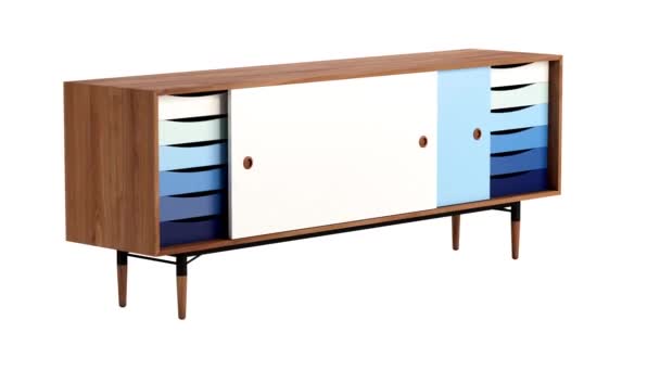 Circular Animation Mid Century Style Media Console Retractable Shelves Sideboard — Stock Video