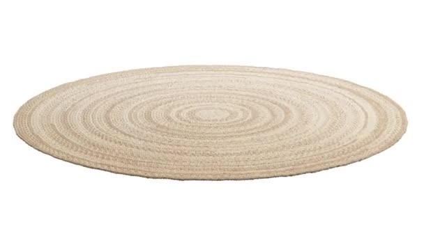 Circular Animation Natural Braided Beige Jute Carpet White Background Mid — Stock Video