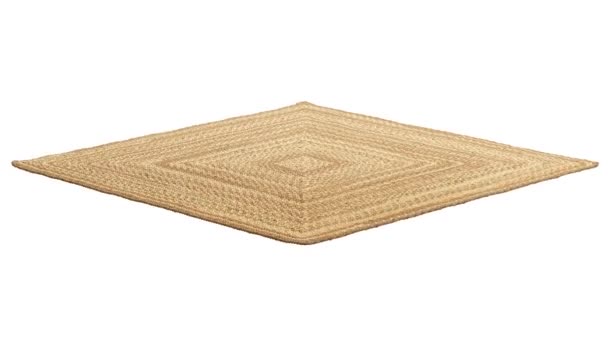 Circular Animation Natural Braided Square Beige Jute Carpet White Background — Stock Video