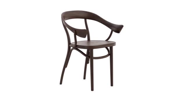 木制蒸汽弯曲木椅的圆形动画 木制实心山毛榉椅子 靠背白色背景 世纪中叶 斯堪的纳维亚 阁楼内部 3D渲染 — 图库视频影像