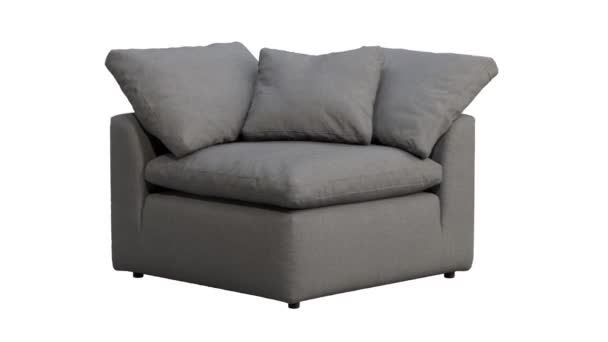 圆形动画的灰色面料室内装潢角落模块椅子 现代椅子 靠白靠背的枕头 世纪中叶 查莱特 斯堪的纳维亚内陆 3D渲染 — 图库视频影像