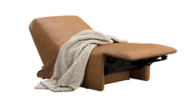 現代茶色の革の家具の椅子の円形のアニメーション ホワイトバックグラウンドに編まれたニット付きの調整可能な椅子 ロフト シャレー スカンジナビアのインテリア 3Dレンダリング — ストック動画