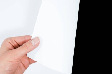 Bir kağıt sunum ofisini eliyle çevirir.