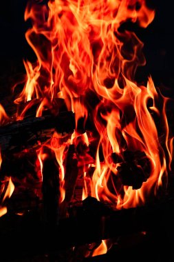 Kömürlü ateş ve doğa pikniğinde ateş. Sokaklarda yemek için şenlik ateşi yakıyor.